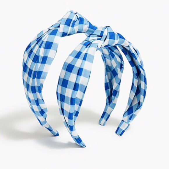 J Crew Gingham Mommy & Me Knot Headband Polished Azurite White and Blue Cotton